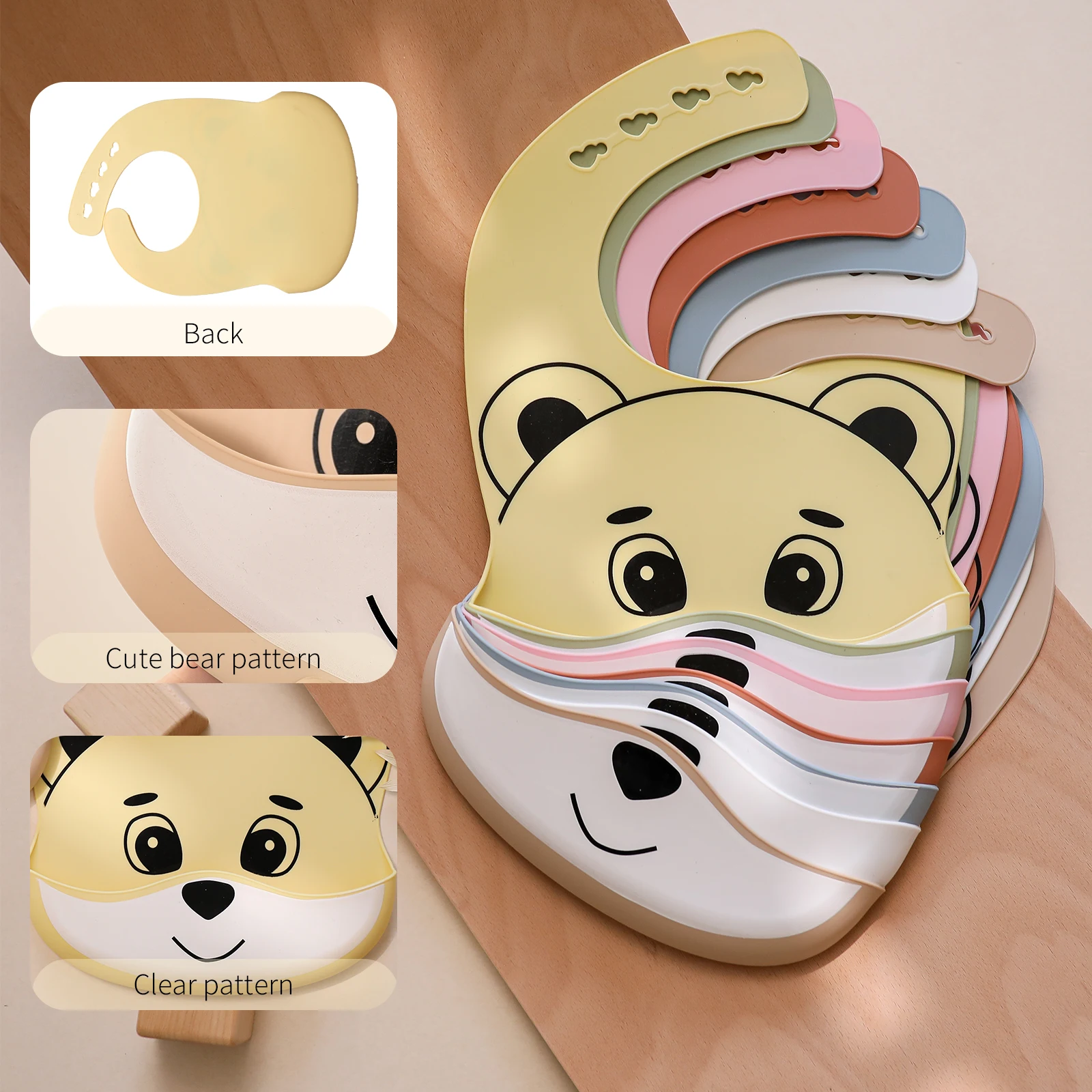 Baberos impermeables de oso de dibujos animados para beb&eacute;, delantal ajustable de silicona para ni&ntilde;os, alimentaci&oacute;n, vajilla sin BPA, 1 unidad-4