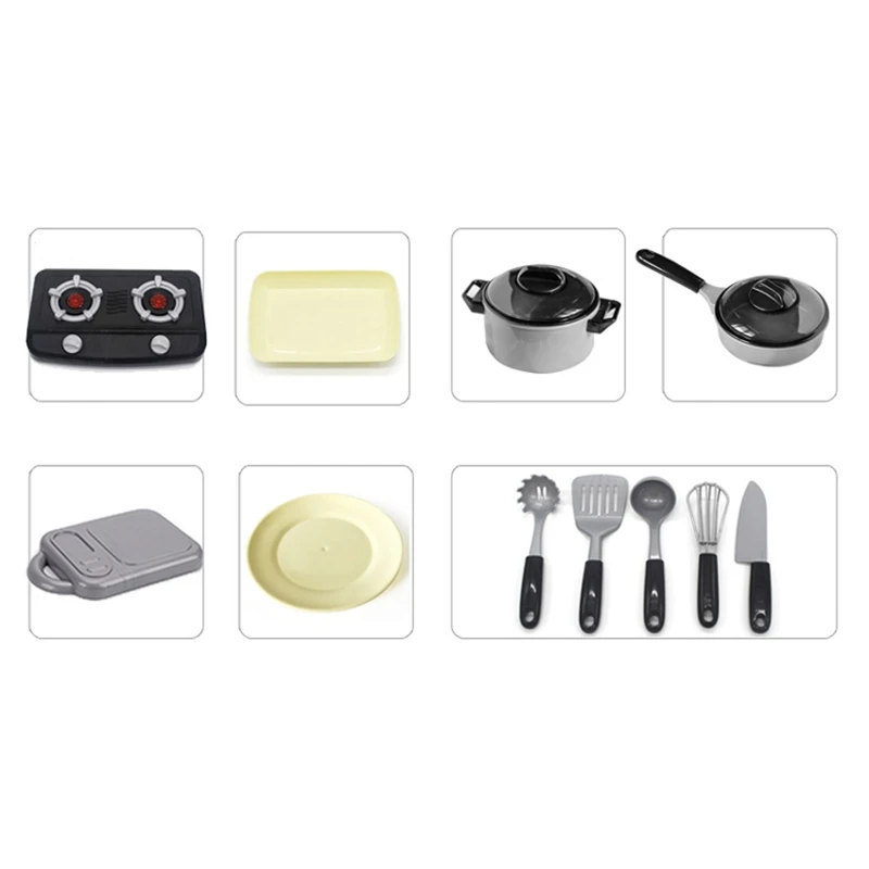 

12PCS Children Cooking Toys Play Gas Stove Kitchen Pretend Toy Set Simulation Food Pots and Pans Cookware