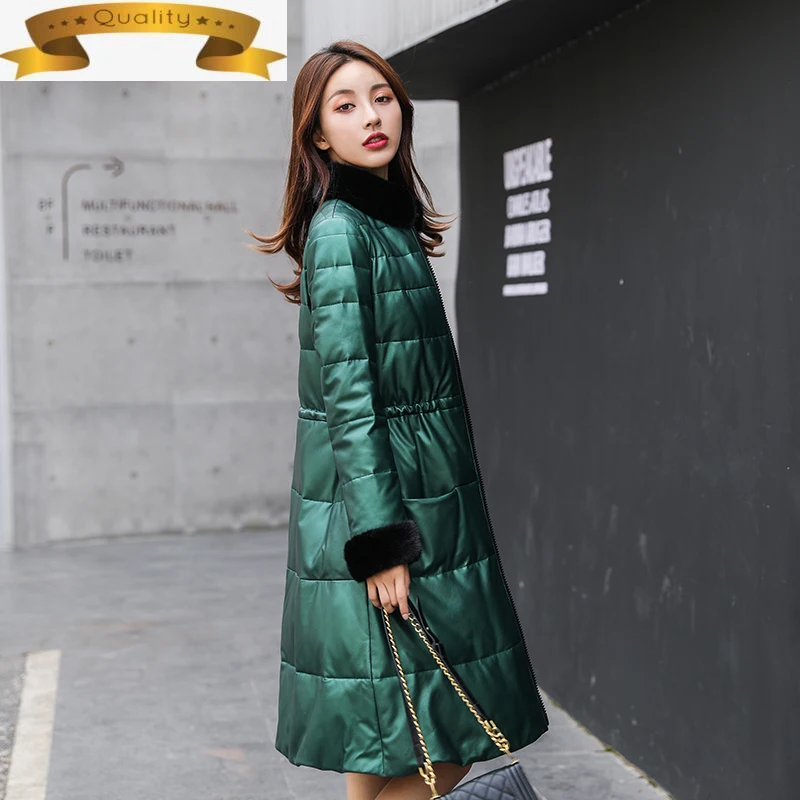 

Женская куртка из натуральной кожи с мехом норки и воротником, осенне-зимнее пальто, женская одежда, 2021 пуховик из овчины, Chaqueta Mujer 371