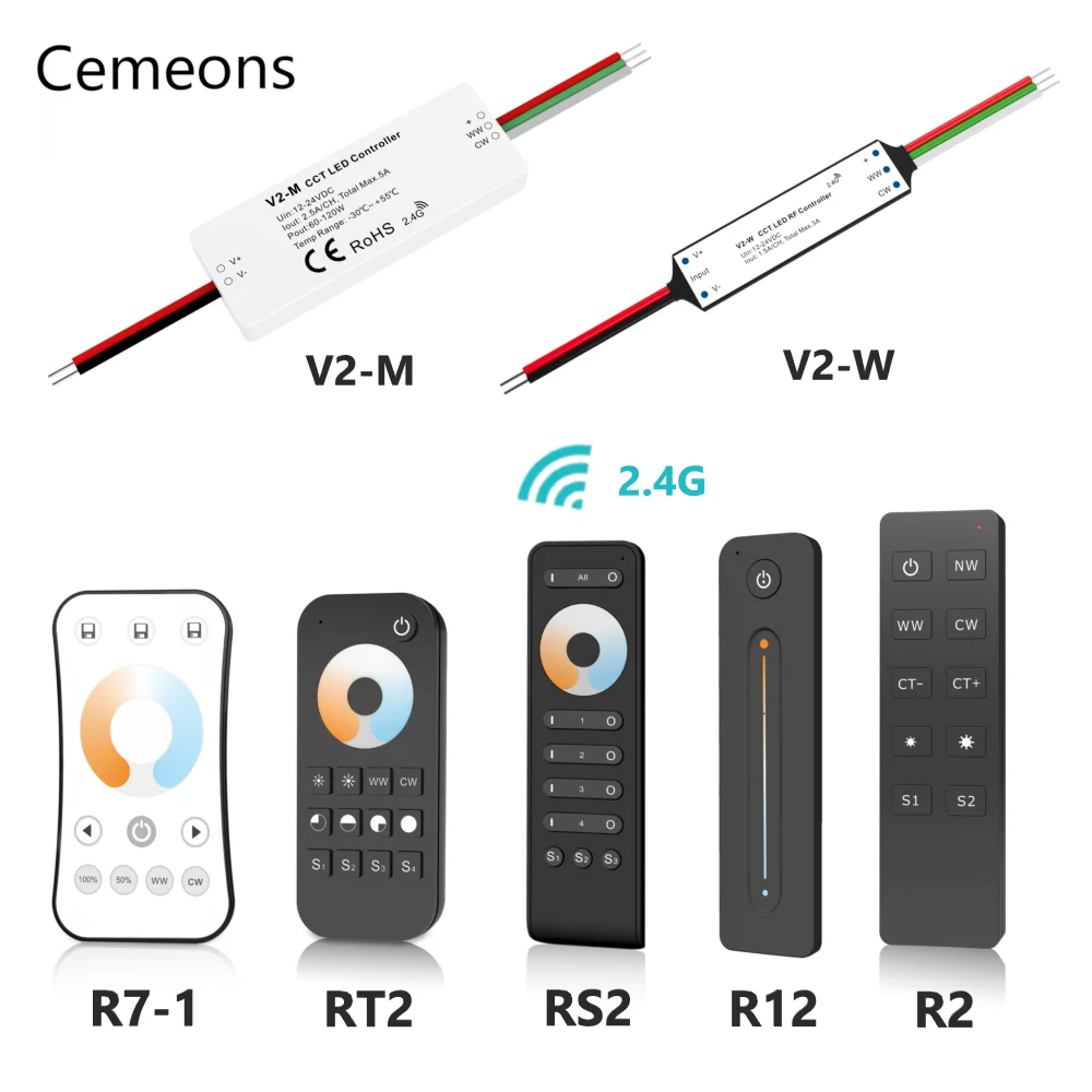 

RT2 R2 R12 задний радиочастотный Аккумулятор для светодиодной ленты CCT двухцветный пульт дистанционного управления 12-24 В постоянного тока 36-120 В...