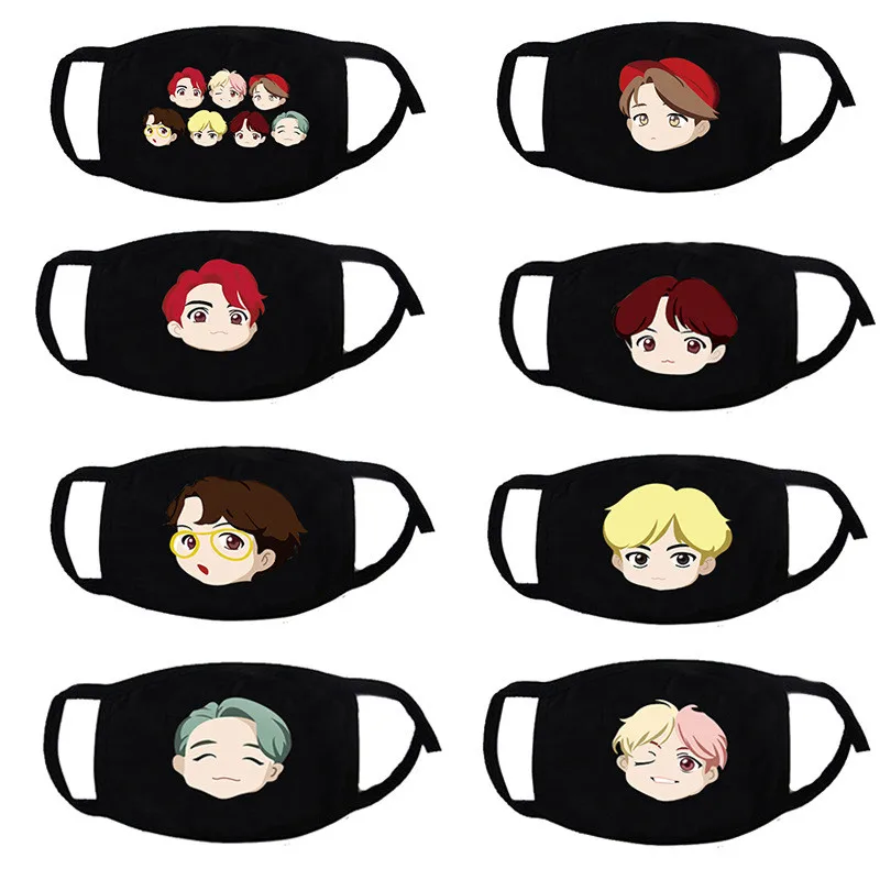 

Kpop House Of Bangtan Boys Face Mask Cotton Black Mouth Mask Anti-dust Pollution Masks Cute Masks Unisex For Boys Girls