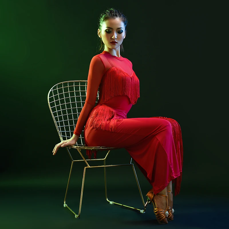 Платье для латинских танцев костюм соревнований красное платье Одежда женские