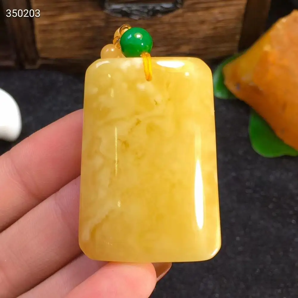 

Genuine Natural Yellow Amber Necklace Rectangle Women Pendant 41x27x9mm Necklace Gemstone New Gift Crystal AAAAAA