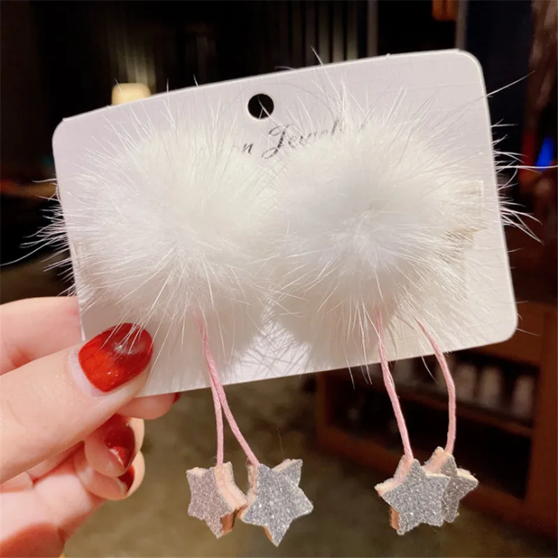 10pair/lot Chinese Style Plush Ball Tassel Hair Clips Star Heart Barrette Happy New Year Hairpin Handmade Accessories | Детская одежда