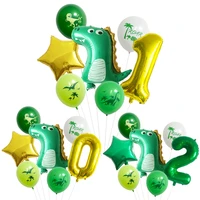 7pcspack dinosaur balloons set gold green digital number happy birthday party decoration baby shower roar boys balloon supplies