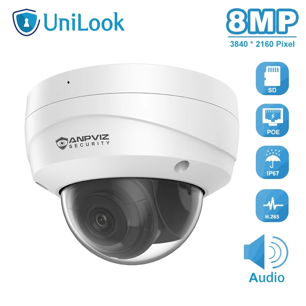 Anpviz 4K 8MP IP купольная камера безопасности PoE Открытый Встроенный микрофон ночное