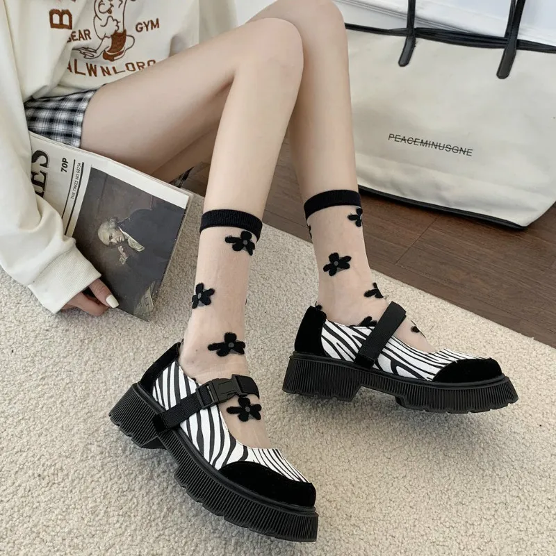

Women's Fashion 2021 New Female Shoes Sweet Leopard Ankel Strap Leopard Paltform Gothic Women Vulcanize Shoes Zapatillas Mujer