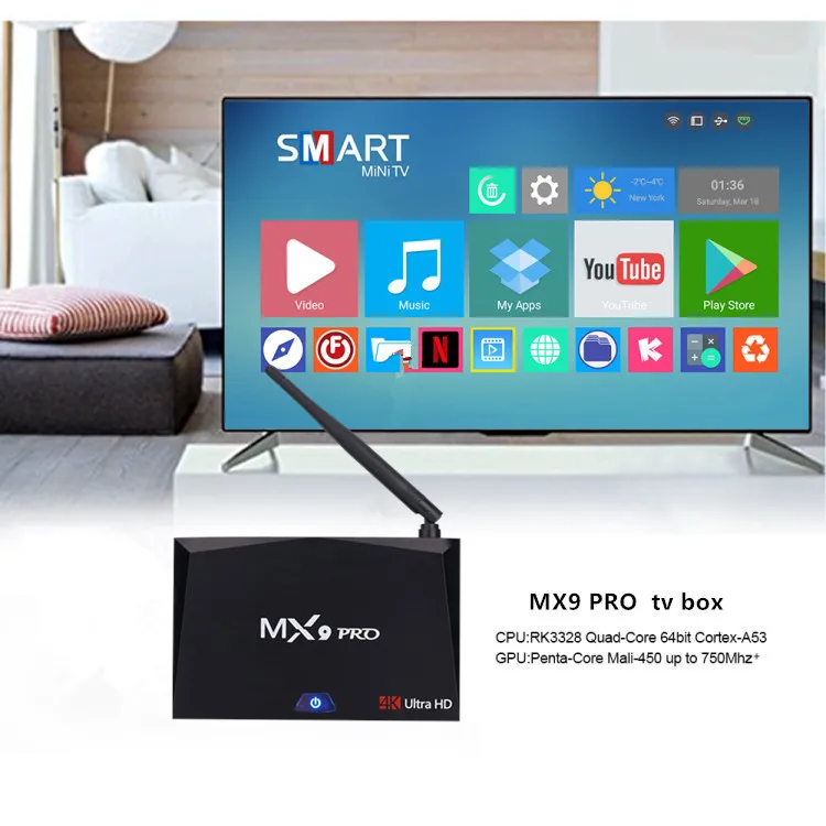 MX9 Pro Android 8 1 tv Box RK3328 четырехъядерный 2G16G 4G32G 4K телеприставка 3D Мини ПК WiFi Bluetooth 4 0