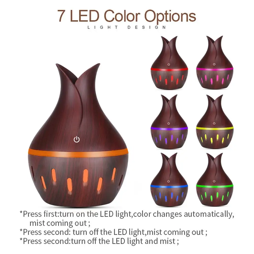 300 мл USB Ароматический диффузор деревянный Электрический увлажнитель воздуха