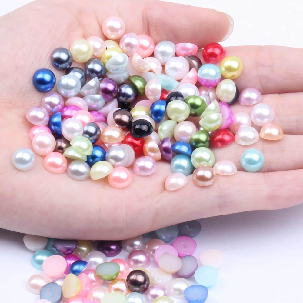 

8mm 100pcs Half Round Pearls Many Colors Flatback Round Shiny Glue On Resin Beads DIY Jewelry Nails Art Decorations