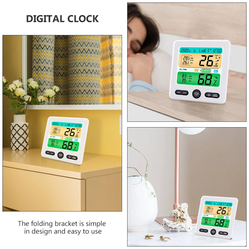 

1Pc High Precision Wall Mount Electric Hygrothermograph Clock with Battery