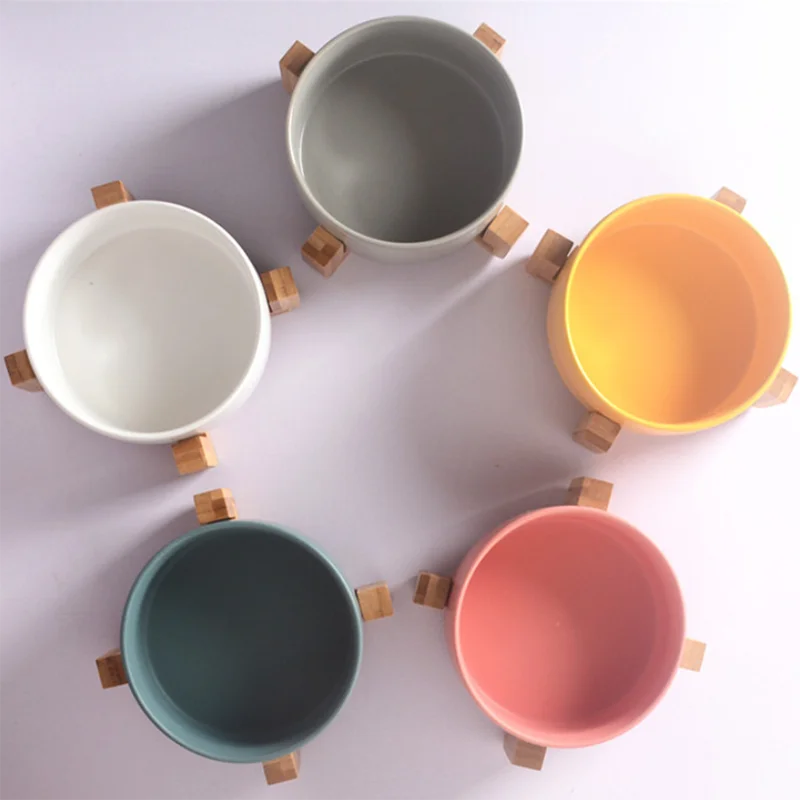 

Pet Ceramic Bowl with Bamboo Stand Cat Bowl Dog Bowl Pet Drinking Bowl Food Container Cat and Dog Feeding Supplies