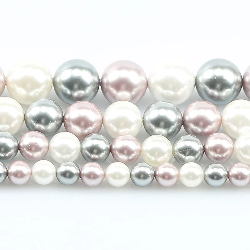 

6-12mm Gray Purple Color mixing Pearl Shell Round Loose Natural Stone Beads For Jewelry Making DIY Necklace Bracelets Str 15''