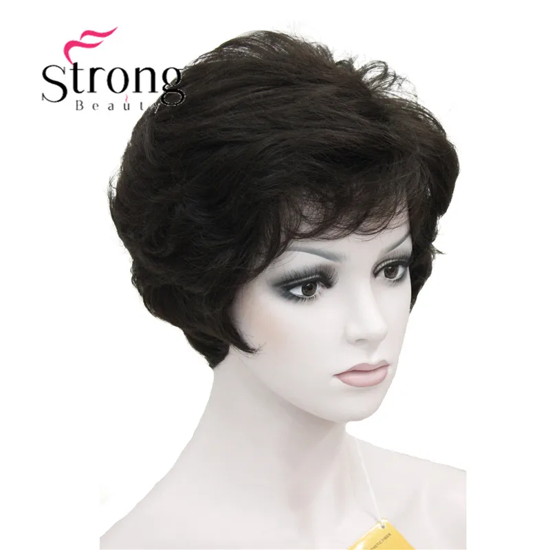 StrongBeauty Shag стиль синтетические парики короткие волнистые слоистые темно-Обурн пользовательские парики для афро-американских