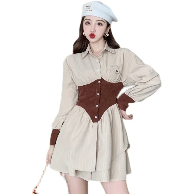 Женское приталенное платье-рубашка элегантное облегающее платье во французском