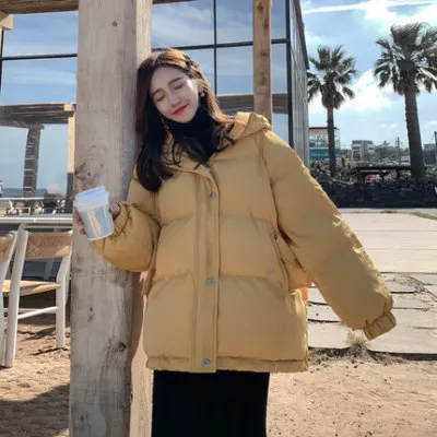 

Women Fashion Colors Winter Hooded Puffer Jacket Female Loose Long Sleeve Coat Solid Harajuku Warm Oversize Parkas