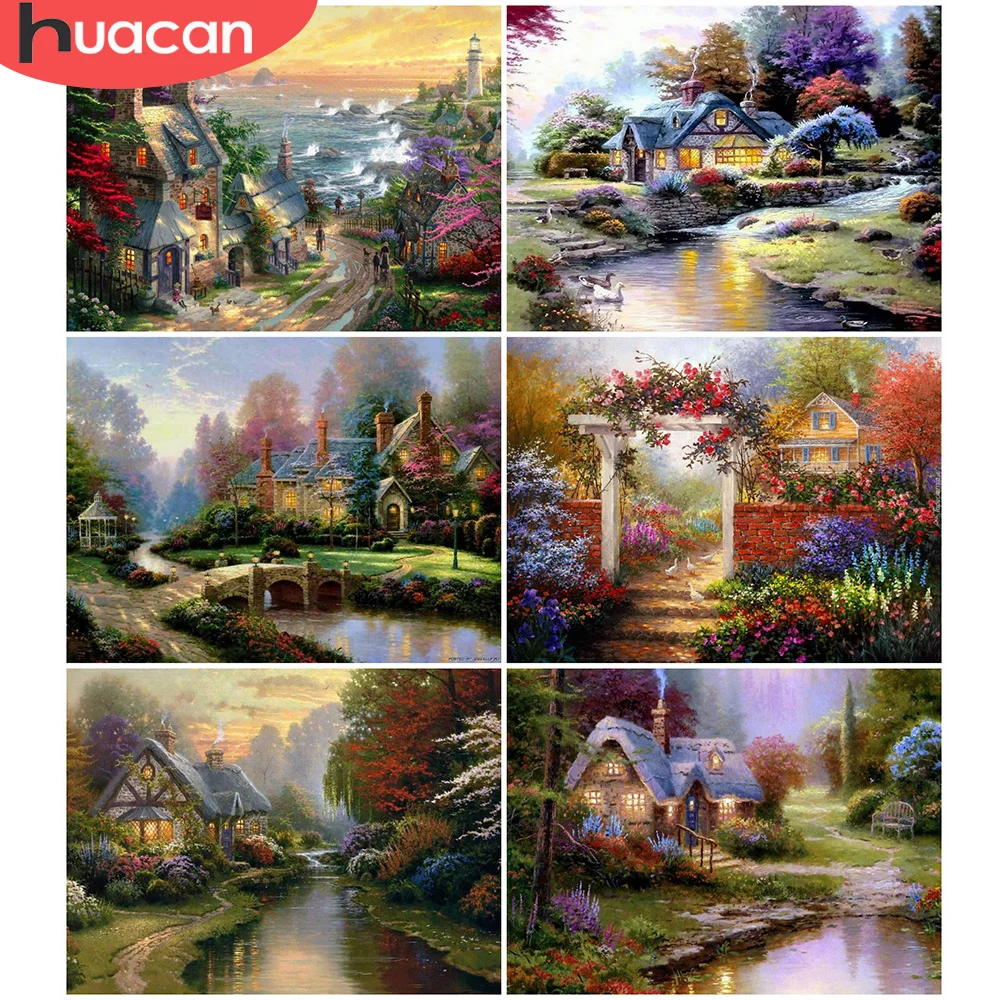 

HUACAN Diamond Painting Scenery House DIY Full Square Diamond Embroidery Garden Rhinestone Of Picture Cross Stitch Town Decor