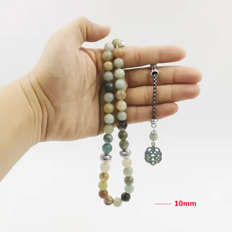 Tasbih Природный Амазонит камень синий металл кисточка 33 66 99 молитвенные бусы
