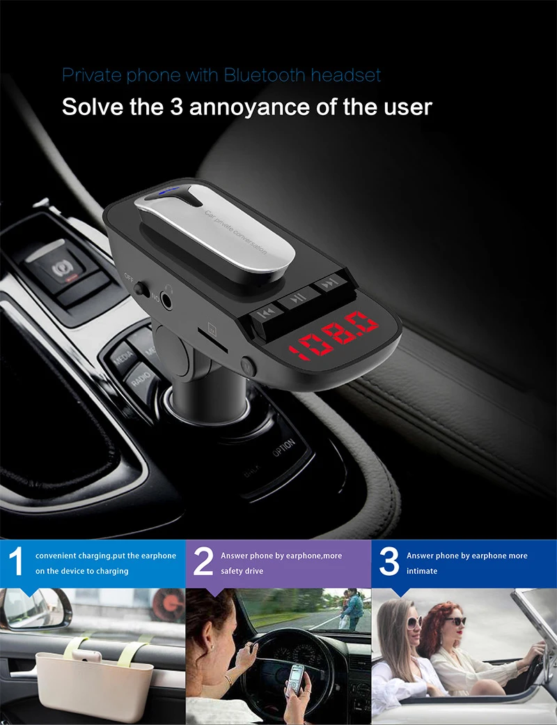 Автомобильная bluetooth-гарнитура, Bluetooth, автомобильный комплект, Bluetooth, громкая связь, Автомобильный MP3-плеер, Bluetooth V4.2, поддержка TF/U диск, автомобильное зарядное устройство