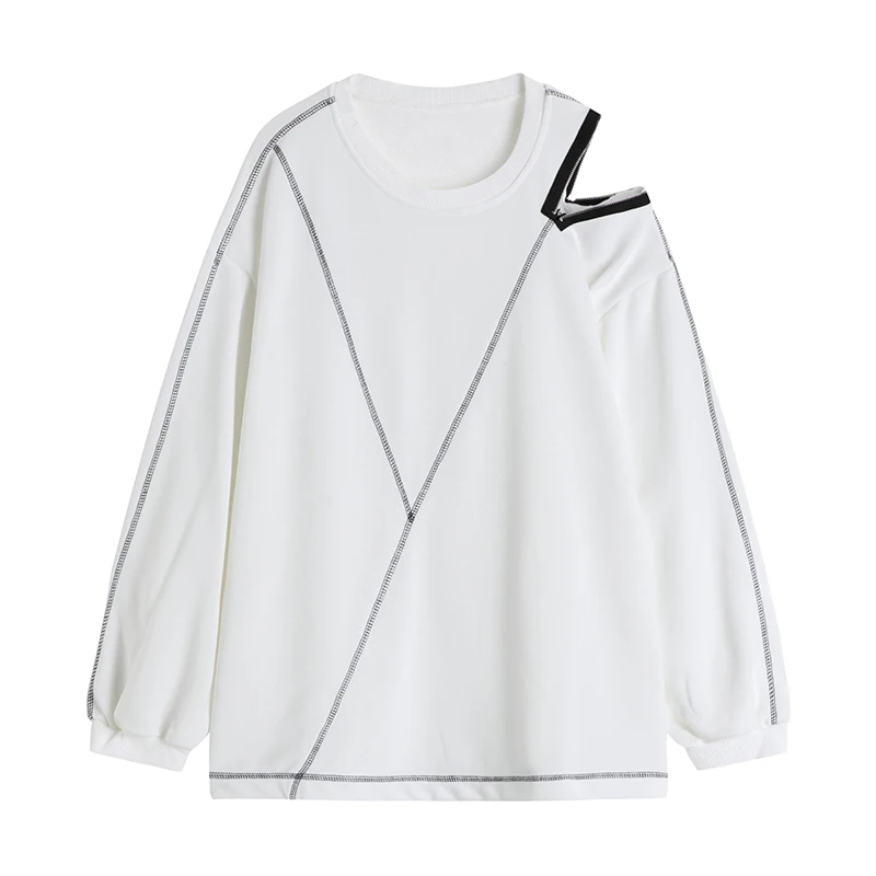 Женский Асимметричный пуловер однотонный свитшот с длинным рукавом и круглым