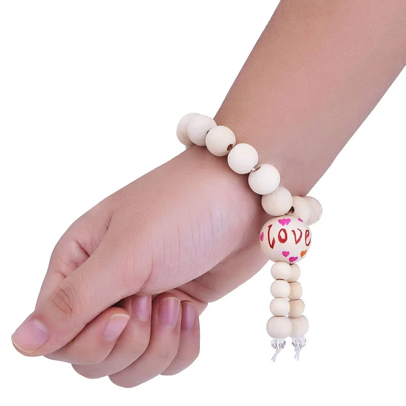 

Wooden Beads,Round Wood Beads Set with 1 Roll Crystal Elastic Line for DIY Jewelry Craft Making(6 Sizes 1105 Pcs)