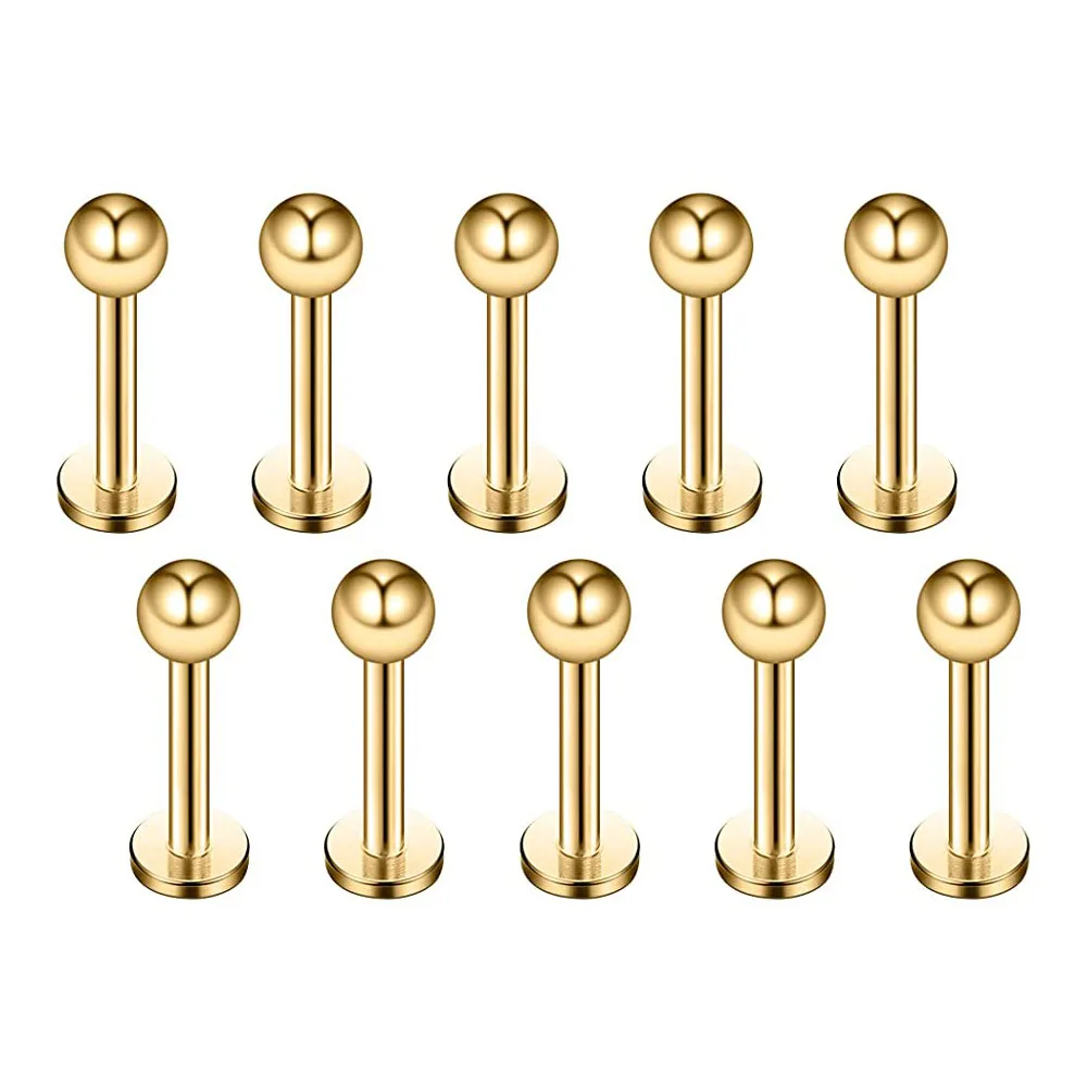 10 штук титанового анодированного нержавеющей стали 3мм Шарик Лабрет Монро Губная кольцо/Трагус/Хеликс/хрящка серьга Студ Барбел Золотой