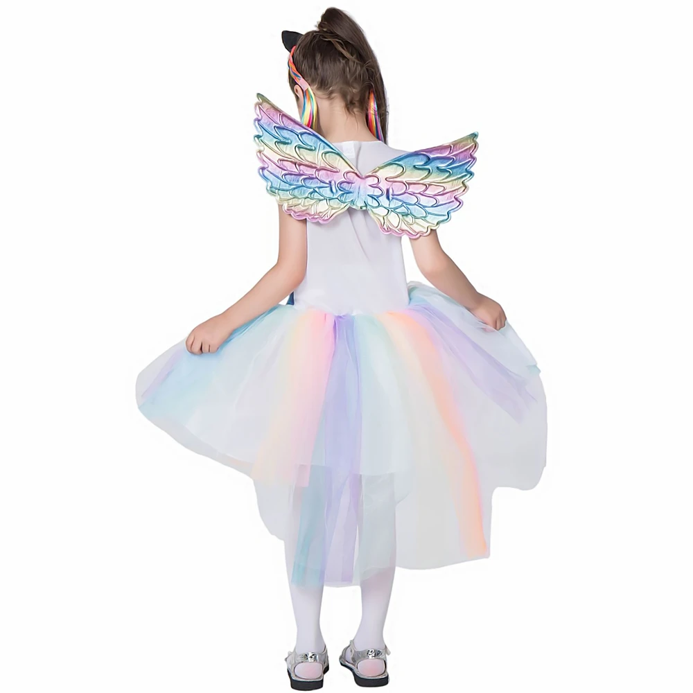 Fancy Birthday Children Girl Sequined Unicorn Party Dress Halloween Makeup Costumes Cosplay Princess with Wings Headband | Детская