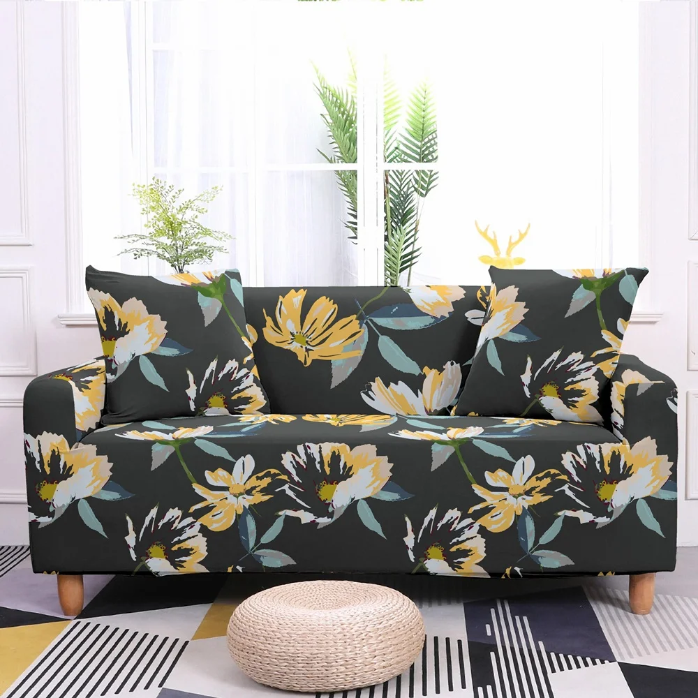 Floral Plant Elastic Sofa Cover For Living Room Modern Flower Sectional Corner Slipcover Spring Couch Chair Protector | Дом и сад