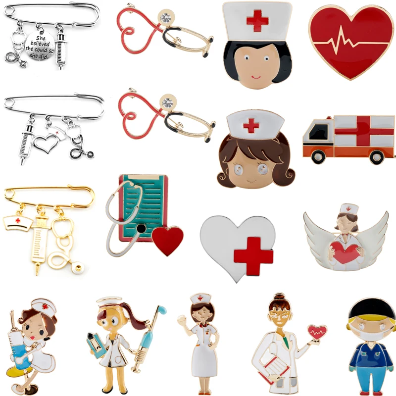 Медицинский Броши Эмаль на булавке стетоскоп шприц медсестра сердцебиение Форма