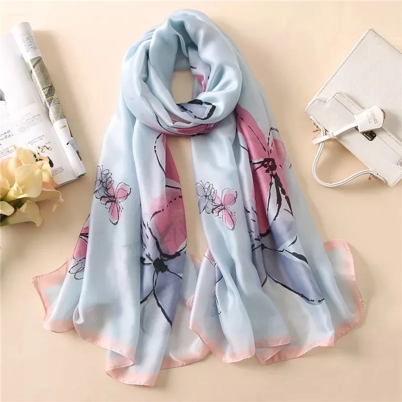 

2021 print Beach Women Sunscreen Silk Scarf Female Elegant Echarpe Mujer Chal 180X90CM Soft Shawl wrap foulard muffler bandanna