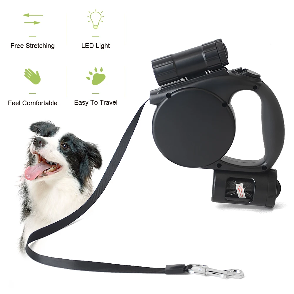 4,5 м автоматический выдвижной поводок рулетка для собак светодиодный фонарик ночное освещение поводок для собак нейлоновый поводки для собак длинный поводок с мешком для мусора