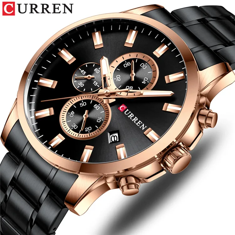 black CURREN новые часы мужские модные спортивные часы из нержавеющей стали Кварцевые наручные часы Военные хронограф мужские водонепроницаемые 8348 - Цвет: black