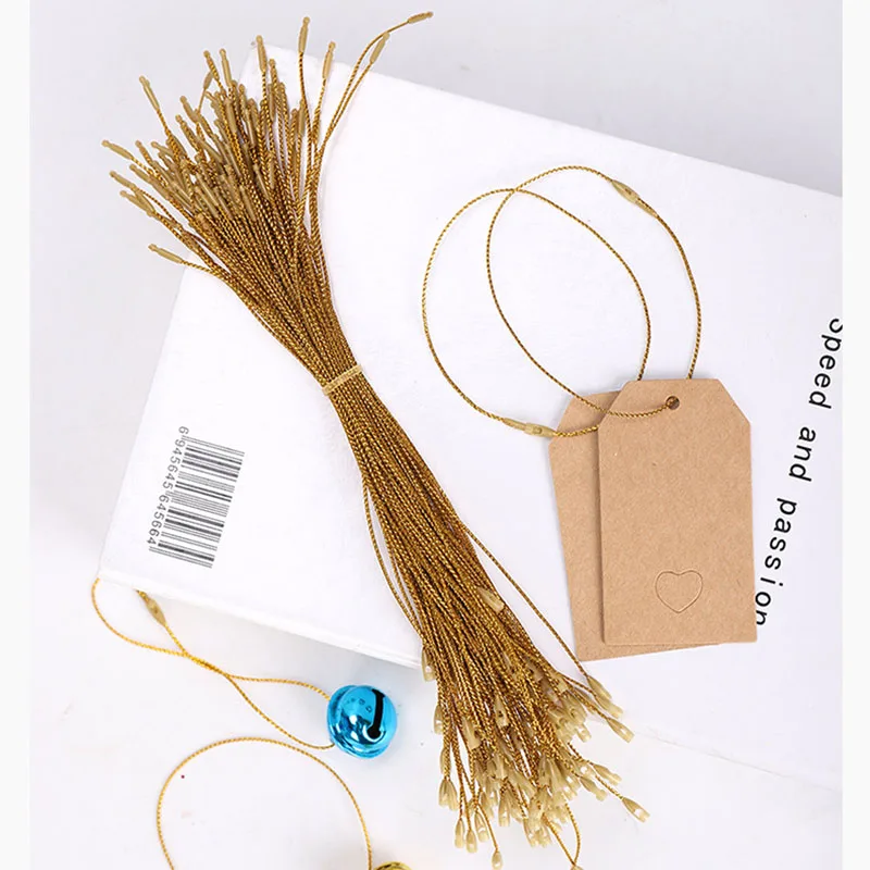 

100pcs 20cm Hang Tag Strings Garment Shoes Bags Hanging Cords Gold Silver Twine Rope Thread Cord Wedding Birthday Gift String