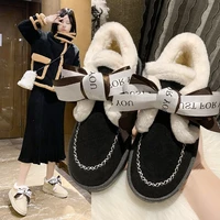winter warm cotton shoes women new low top elastic band ladies plush comfy casual flats female snow shoes fur ankle for ladies