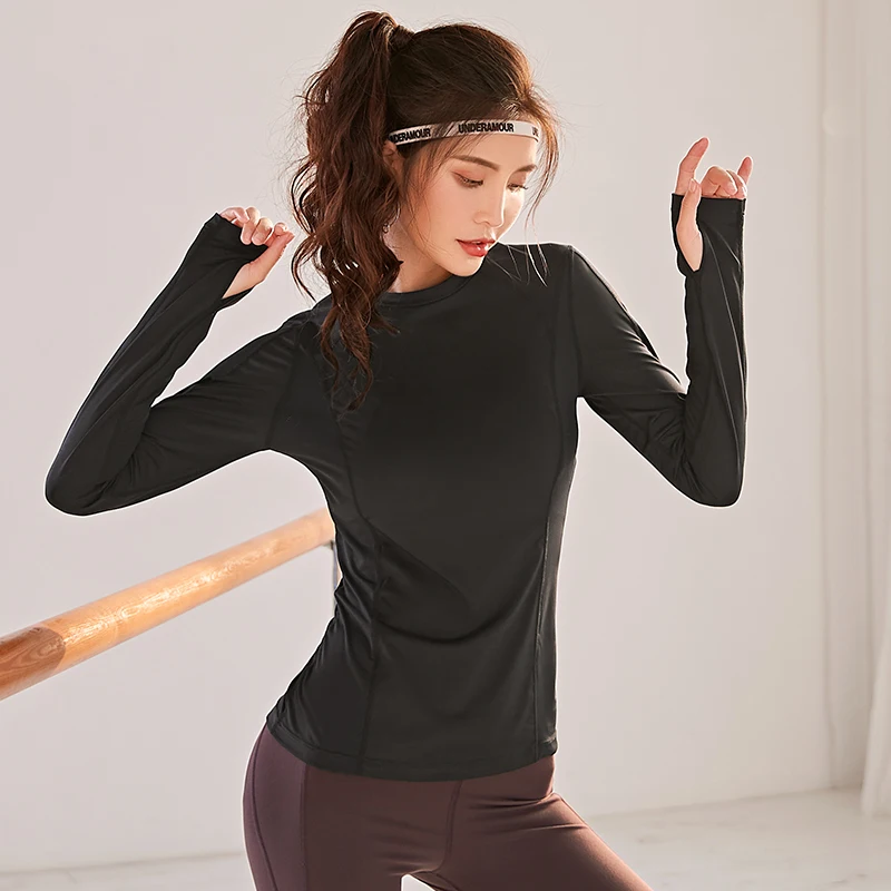 2020 Женская быстросохнущая спортивная рубашка для йоги с длинным рукавом дышащие