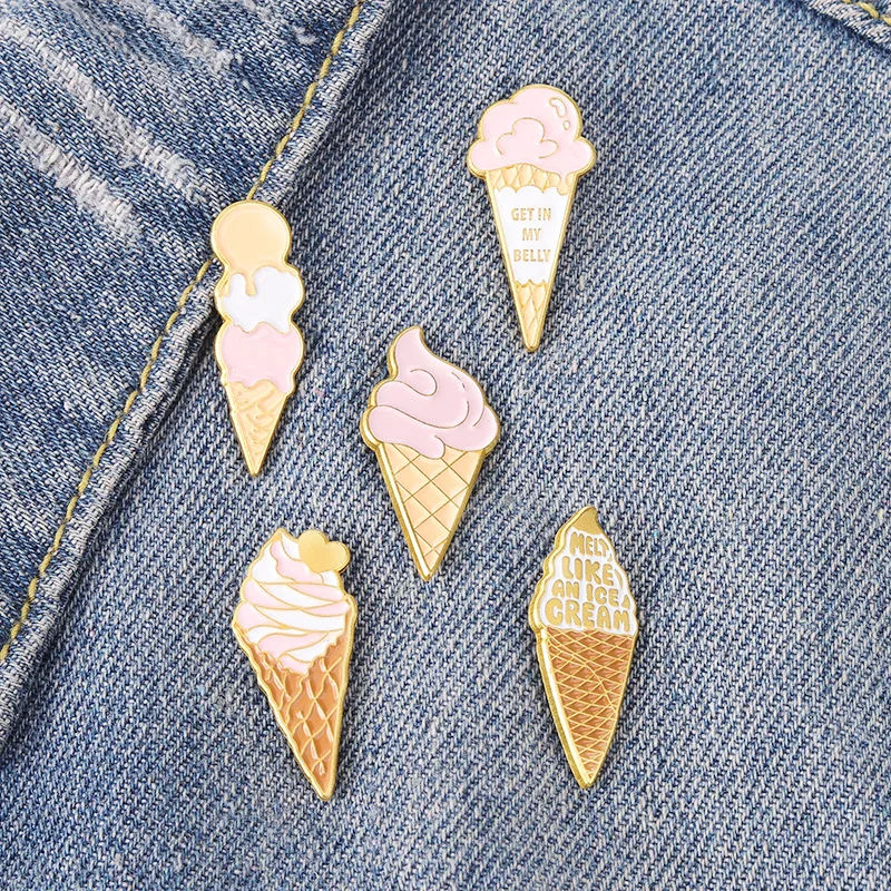 

Cute Ice Cream Cone Brooch Pin Summer Desserts Lapel Pin for Women Men Dripping Oil Cartoon Badge Jewelry Back to School