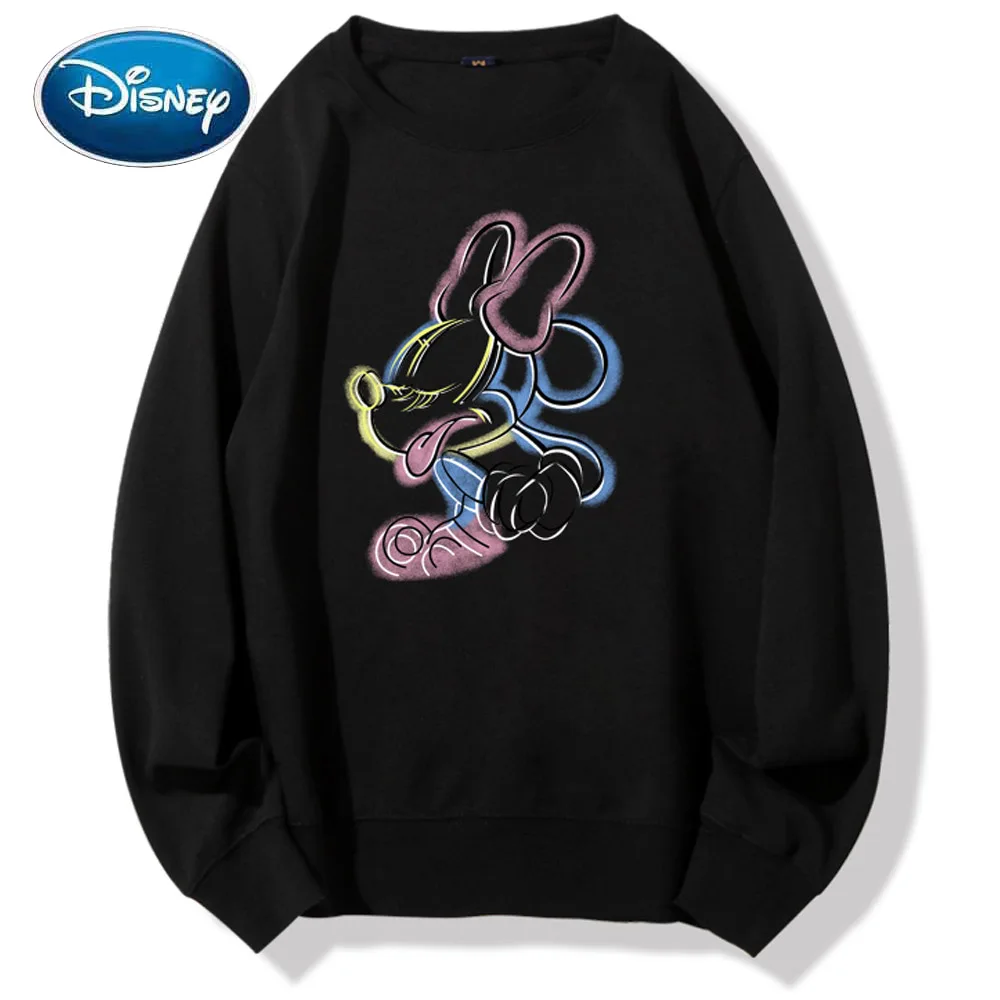 

Disney Sweatshirt Fashion NEON Graffiti Minnie Mouse Cartoon Print O-Neck Pullover Long Sleeve Harajuku Unisex Women Top 5 Color