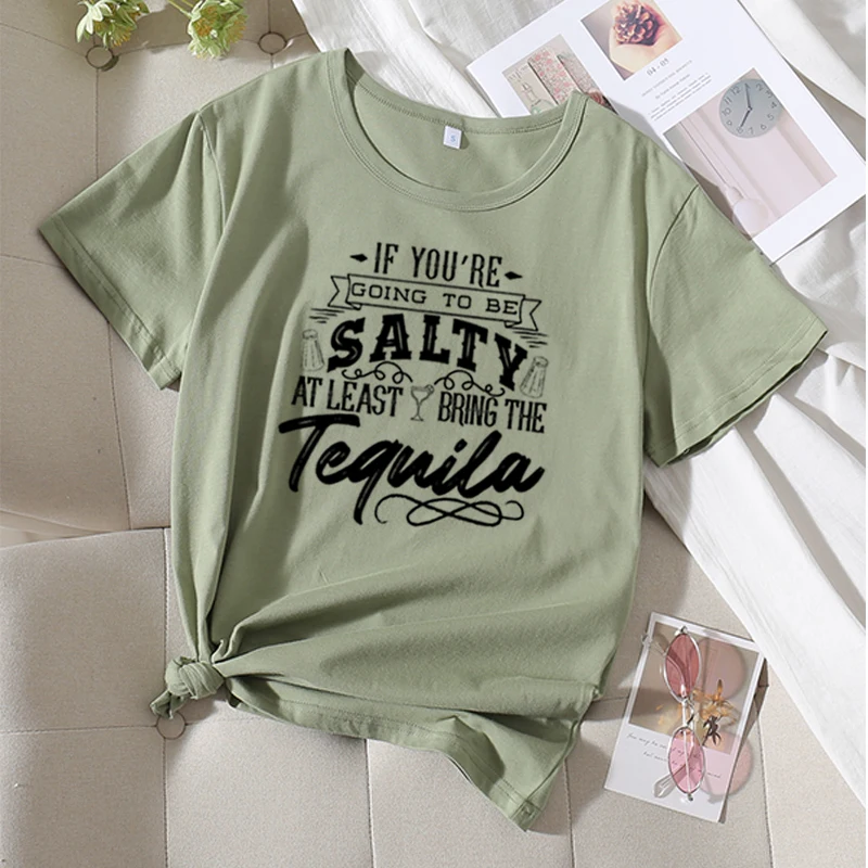 

IF YOU RE GOING TO BE SALTY Letter T-Shirt Crewneck Funny Casual tees Lover Gift 100% Cotton Dog Lover Gift Tops