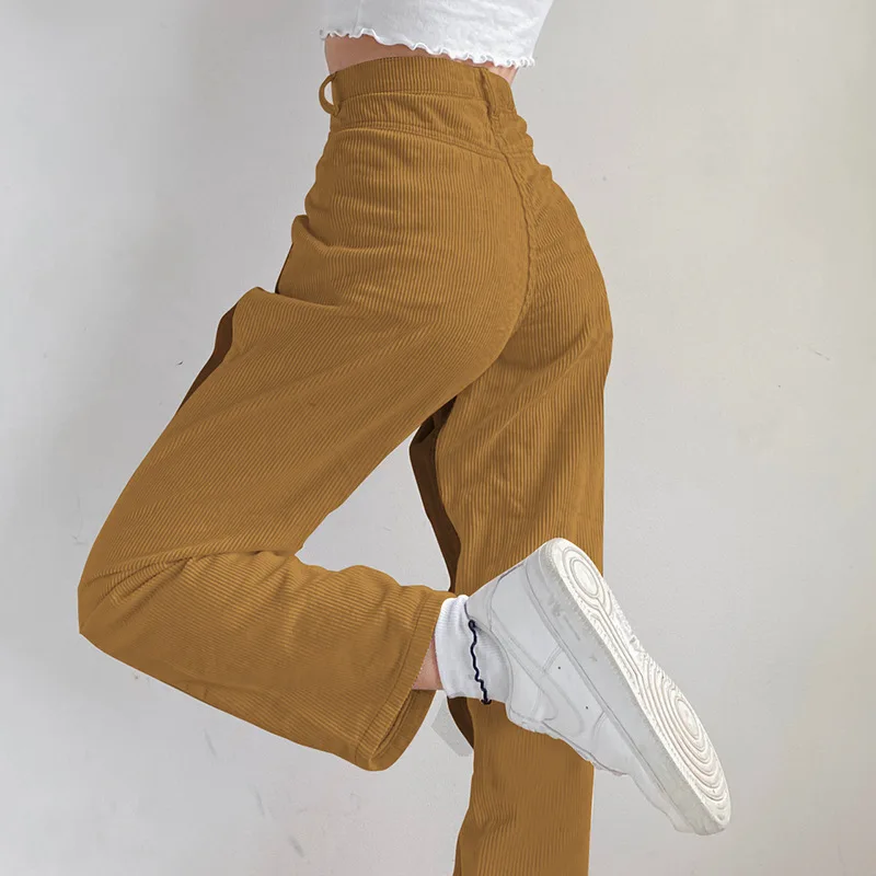 

Francais Vintage Autumn Winter Corduroy Pants Trousers Womens Patchwork Casual High Waist Straight Pants Sweatpants Harajuku