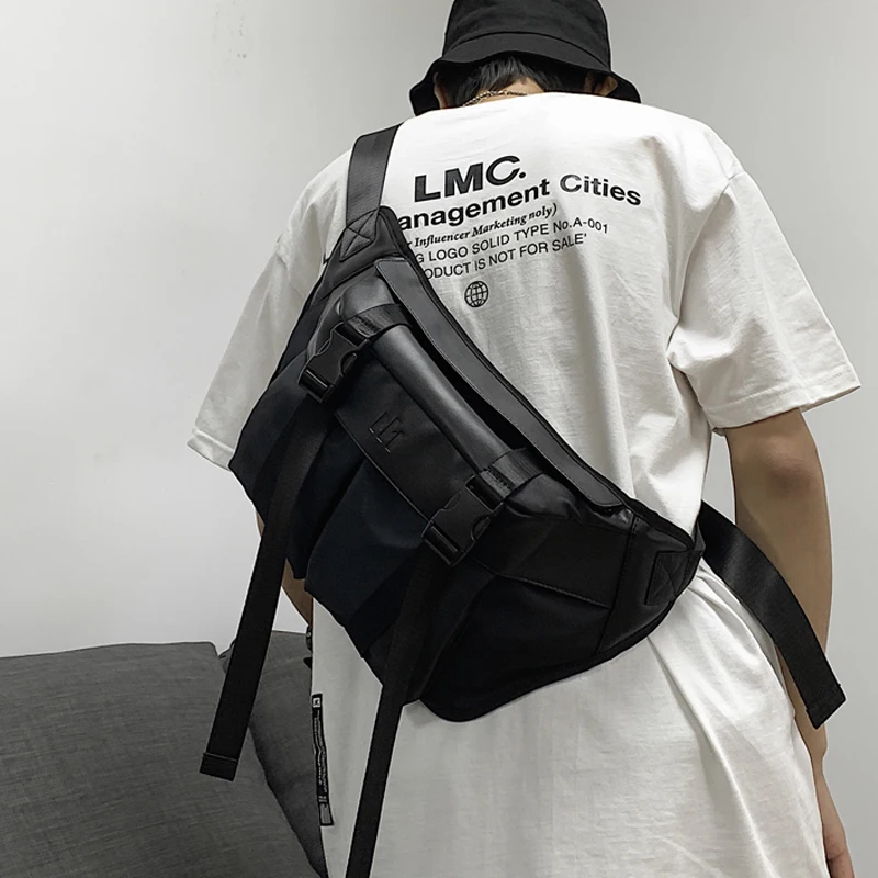 

Messenger bag men ins tide chest bag men tide brand bag pu solid color sports large capacity shoulder bag boys bag