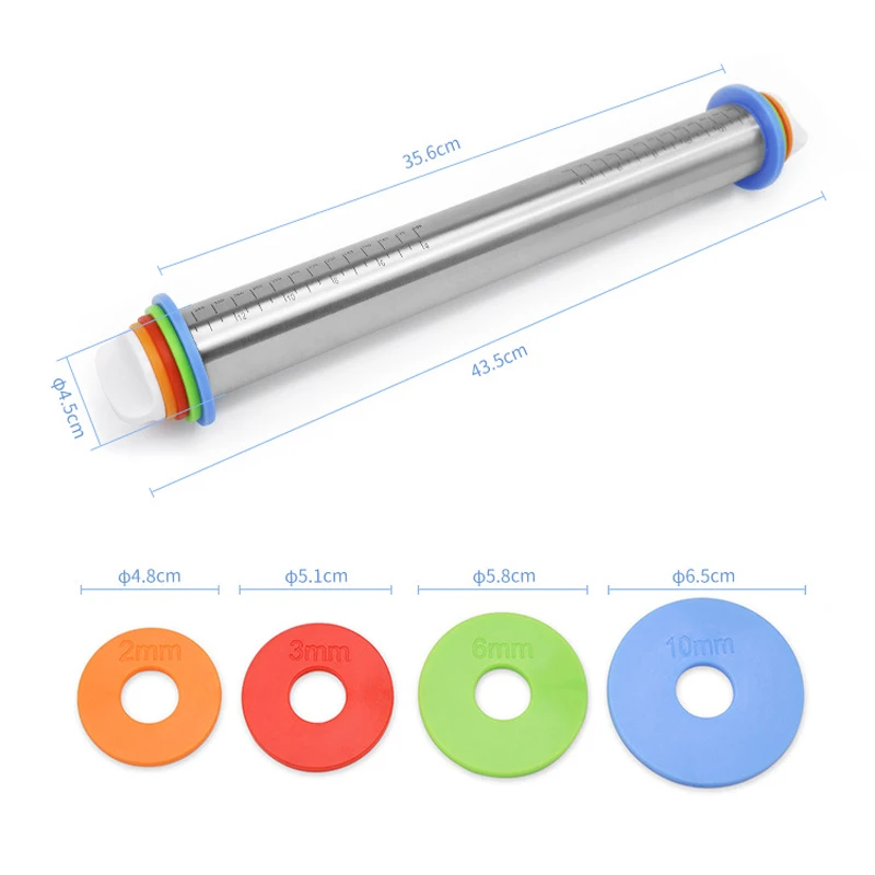 

Stainless Steel Rolling Pin with Detachable Ring Adjustable 17 Inch Dough Roller for Cookie Pastry Pizza Dumplings Kitchen Tools
