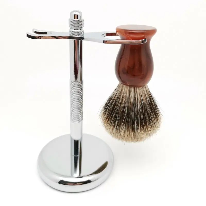 TEYO Two Band Fine Badger Shaving Brush Shaving Stand Set Perfect for Wet Shave Soap Double Edge Razor