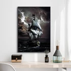 Пиратский корабль на море, холст, художественные плакаты и принты, черный парусник, винтажный холст, настенные картины для украшения дома