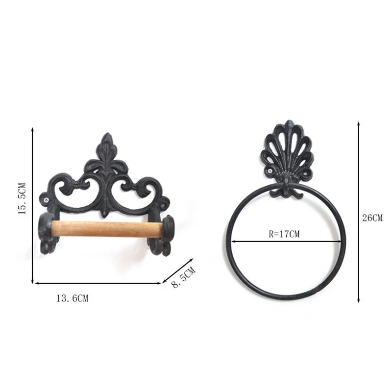 

1/2Pcs Retro Tissue Holder Towel Rack Wrought Iron Black Toilet Paper Rustic Wall Hanging Storage Racks Bathroom Accessories