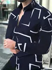 Мужская Повседневная рубашка на пуговицах, рубашка с отложным воротником и геометрическим принтом, Кардиган с длинным рукавом в уличном стиле, осень 2021