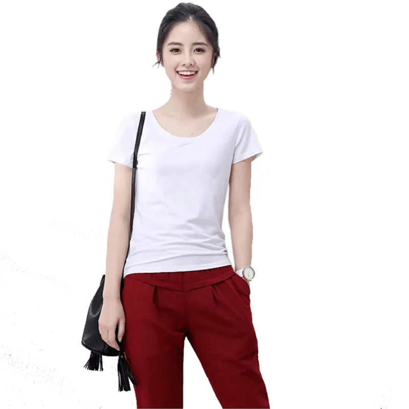 Новинка 2020 3 цвета простая футболка с круглым вырезом Женские однотонные