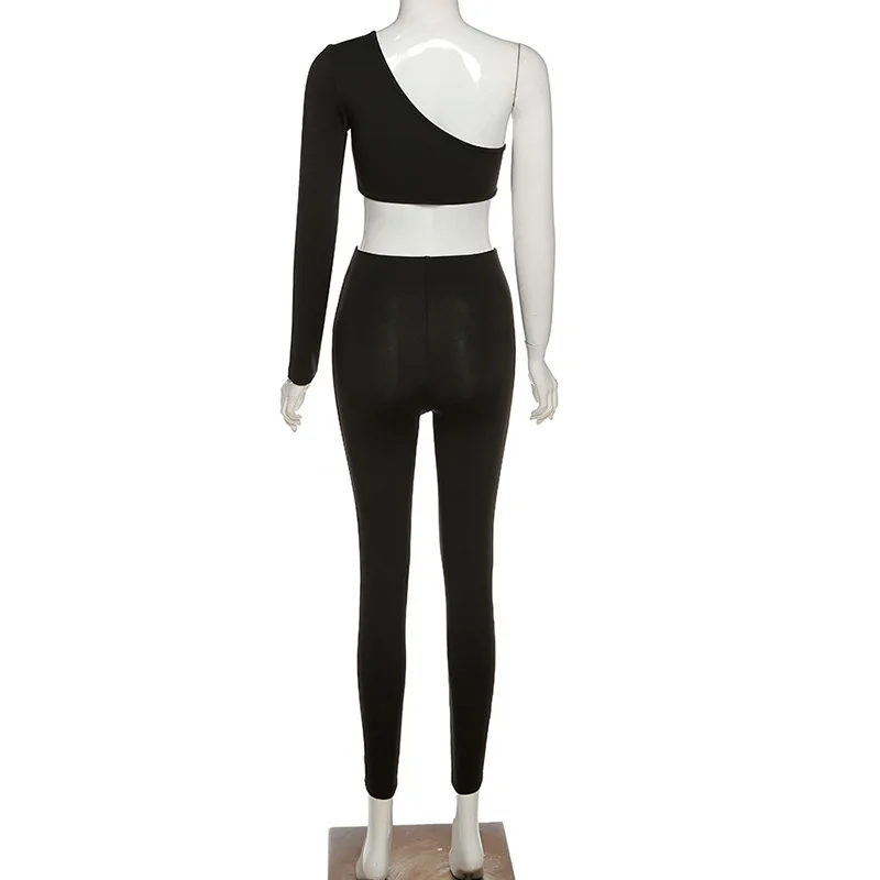 

Black Jumpsuit Sexy Outfits for Woman Night Club Wear Asymmetric Cut Out One Shoulder Bodycon Rompers