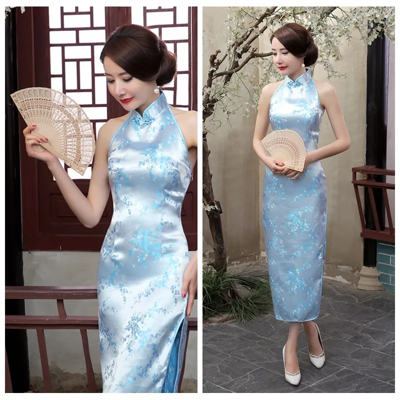 Платье-Ципао с воротником-стойкой без рукавов открытой спиной | Тематическая