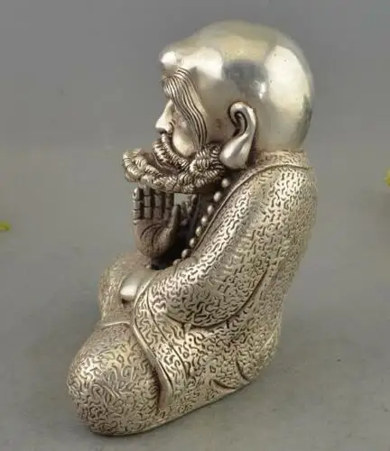 Chinese Buddhism Silver Sit Arhat Damo Bodhidharma Dharma Buddha Statue | Дом и сад