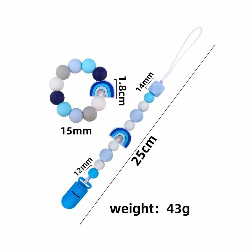 Coskiss-Juego de 2 unids/set de globos de arco&iacute;ris, productos de silicona de grado alimenticio, mordedores, pulsera y dentici&oacute;n, chupete bonito, cadena de Clips-5